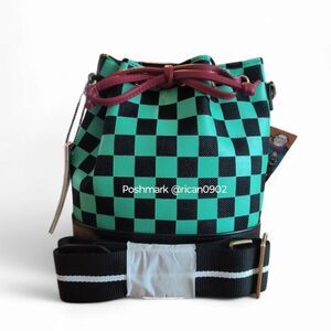 Demon Slayer Kimetsu no Yaiba Tanjiro Green & Black Checker Crossbody Bucket Bag